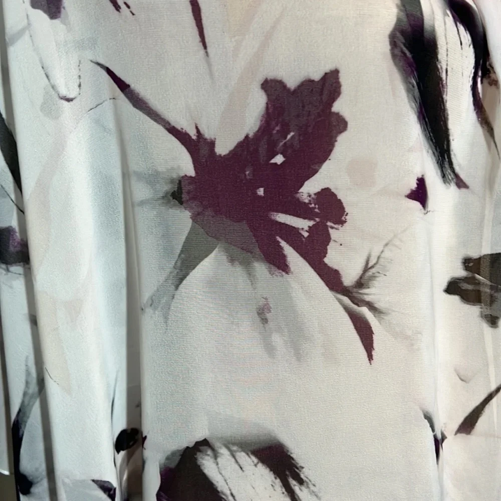 Calvin Klein black & purple abstract brushstroke‎ flowers lightweight scarf